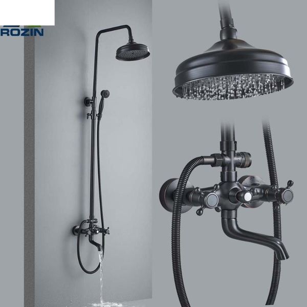 bathroom rainfall shower mixer faucet dual handle bath set black brass 8" showerhead system with handshower sets
bathroom rainfall shower mixer faucet dual handle bath set black brass 8" showerhead system with handshower sets