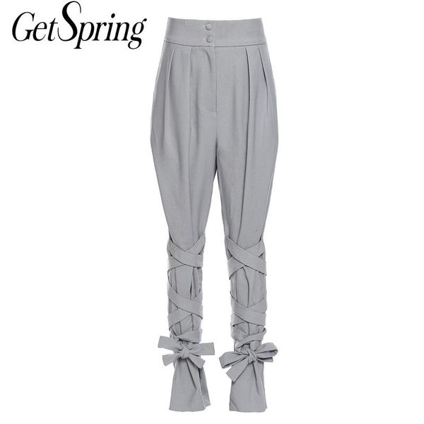 women pants capris bandage high waist suit irregular casual long trousers gray all match 210430, Black;white
women pants capris bandage high waist suit irregular casual long trousers gray all match 210430, Black;white