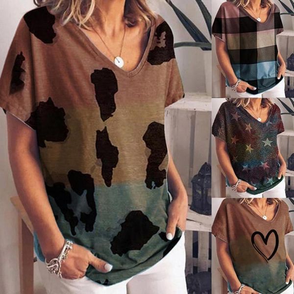 women's t-shirt women plus size casual loose gradient color v neck vintage heart print fashion t shirt summer tees, White
women's t-shirt women plus size casual loose gradient color v neck vintage heart print fashion t shirt summer tees, White
