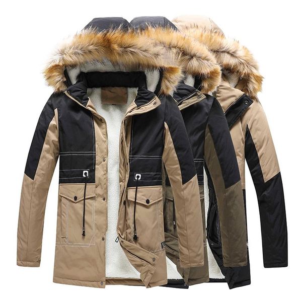 men's down & parkas winter cotton-padded jacket mid-length plus velvet thick washed outdoor color matching stitching multi-pocket brand, Black
men's down & parkas winter cotton-padded jacket mid-length plus velvet thick washed outdoor color matching stitching multi-pocket brand, Black