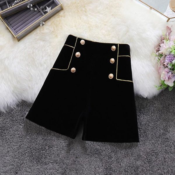 women's shorts double breasted velvet women outside 2021 autumn wear high waist slim casual ladies short femme, White;black
women's shorts double breasted velvet women outside 2021 autumn wear high waist slim casual ladies short femme, White;black