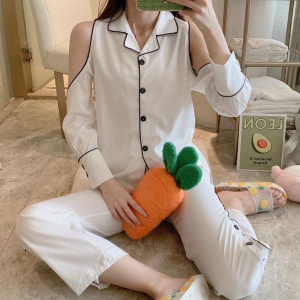 women's sleepwear spring and summer pyjamas ladies cardigan off-the-shoulder simulation silk fashion loose comfortable home clothing se, Black;red
women's sleepwear spring and summer pyjamas ladies cardigan off-the-shoulder simulation silk fashion loose comfortable home clothing se, Black;red