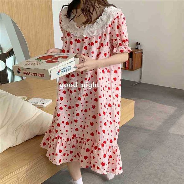 women nightdress comfortable short sleeve vintage hearts printed sleepwear chic cotton fashion pajamas dress 210525, Black;red
women nightdress comfortable short sleeve vintage hearts printed sleepwear chic cotton fashion pajamas dress 210525, Black;red