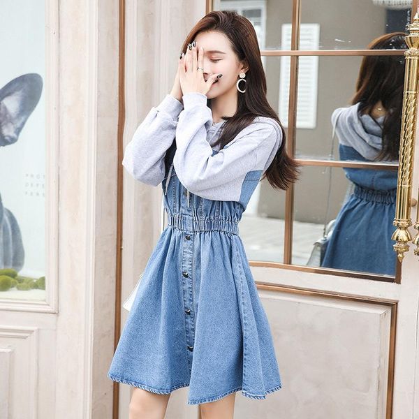 casual dresses korean loose fit women jeans dress elastic waist spring hooded student long sleeve denim cowboy vestidos clothing, Black;gray
casual dresses korean loose fit women jeans dress elastic waist spring hooded student long sleeve denim cowboy vestidos clothing, Black;gray