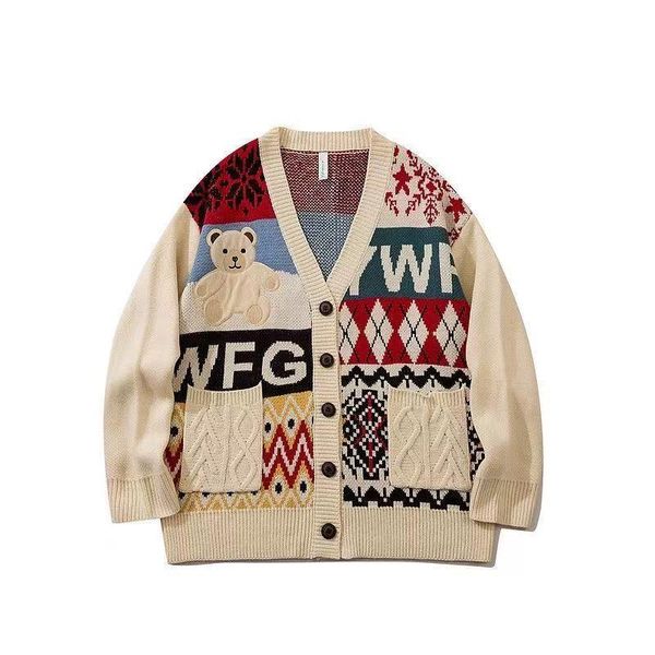 men's sweaters 2021 winter fashion loose wool sweater v-neck style cartoon printed coats in warm cardigan brown/white color knitting, White;black
men's sweaters 2021 winter fashion loose wool sweater v-neck style cartoon printed coats in warm cardigan brown/white color knitting, White;black