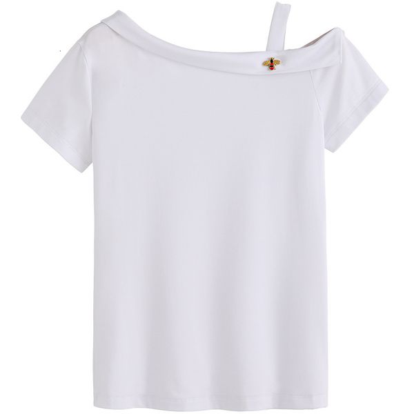 women's t-shirt the summer es 2021 of male pure cotton female with short sleeves oblique off shoulder bee modal, White
women's t-shirt the summer es 2021 of male pure cotton female with short sleeves oblique off shoulder bee modal, White