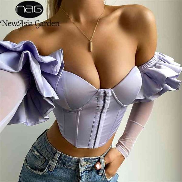 off shoulder backless corset padded underwire single breasted zipper ruffles sleeve crop blouse women party wear s, White
off shoulder backless corset padded underwire single breasted zipper ruffles sleeve crop blouse women party wear s, White