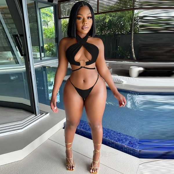 women's swimwear summer beachwear 2 two piece bikini set outfits halter neck backless front cut out crop and fitness underpant, White;black
women's swimwear summer beachwear 2 two piece bikini set outfits halter neck backless front cut out crop and fitness underpant, White;black