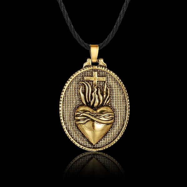 pendant necklaces vintage christian sacred heart of jesus cross necklace retro men's golden catholic religious chain, Silver
pendant necklaces vintage christian sacred heart of jesus cross necklace retro men's golden catholic religious chain, Silver