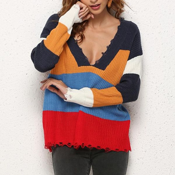 women sweaters v-neck loose patchwork long sleeves sweater pullovers casual kintted warm winter women's, White;black
women sweaters v-neck loose patchwork long sleeves sweater pullovers casual kintted warm winter women's, White;black