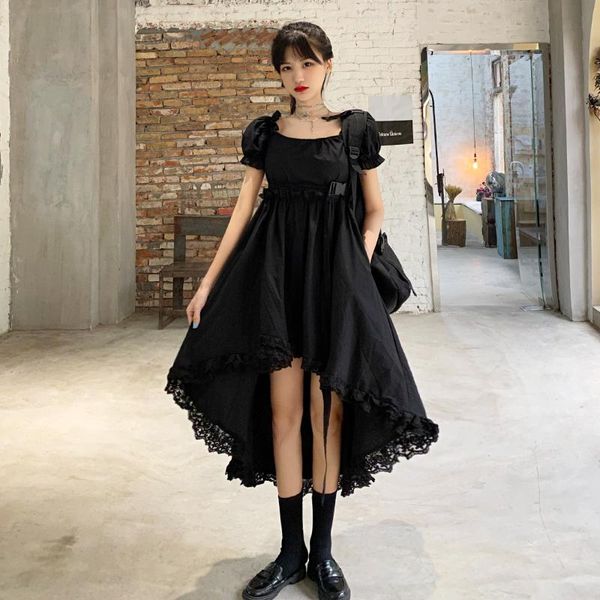 party dresses korean summer square collar women dress short sleeve solid color long black female casual clothes irregular vestidos, White;black
party dresses korean summer square collar women dress short sleeve solid color long black female casual clothes irregular vestidos, White;black