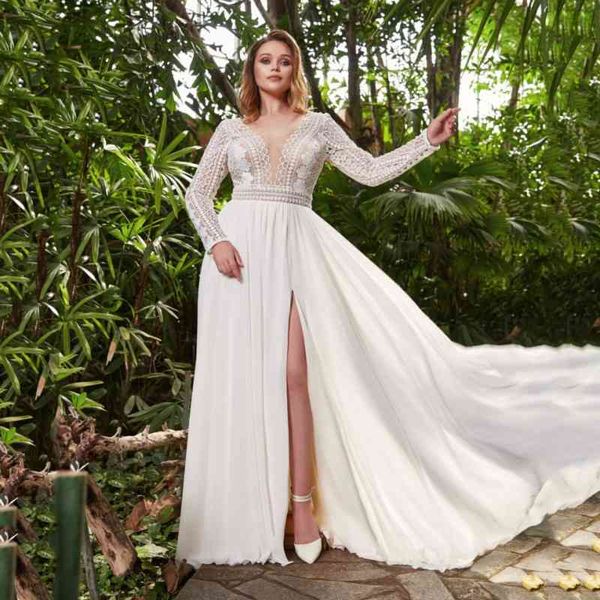 new arrival side slit plus size wedding dresses long sleeve a line o neck bridal gown lace applique vestido de novia bride dress, White
new arrival side slit plus size wedding dresses long sleeve a line o neck bridal gown lace applique vestido de novia bride dress, White