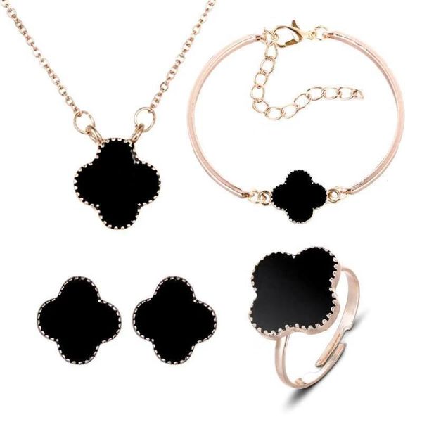 jinyan new korean clover bracelet earrings ring chain set fashion oil dripping accessories, Black
jinyan new korean clover bracelet earrings ring chain set fashion oil dripping accessories, Black