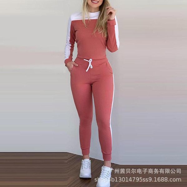 women's two piece pants spot 2021 color matching long-sleeved tight casual suit, White
women's two piece pants spot 2021 color matching long-sleeved tight casual suit, White