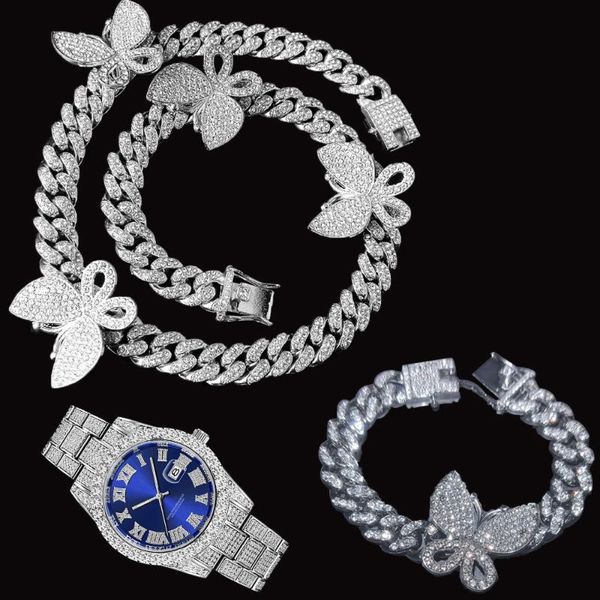 chains 12mm 3pcs kit hip hop iced out full miami paved rhinestones curb butterfly cuban necklace+watch+bracelet for men jewelry, Silver
chains 12mm 3pcs kit hip hop iced out full miami paved rhinestones curb butterfly cuban necklace+watch+bracelet for men jewelry, Silver