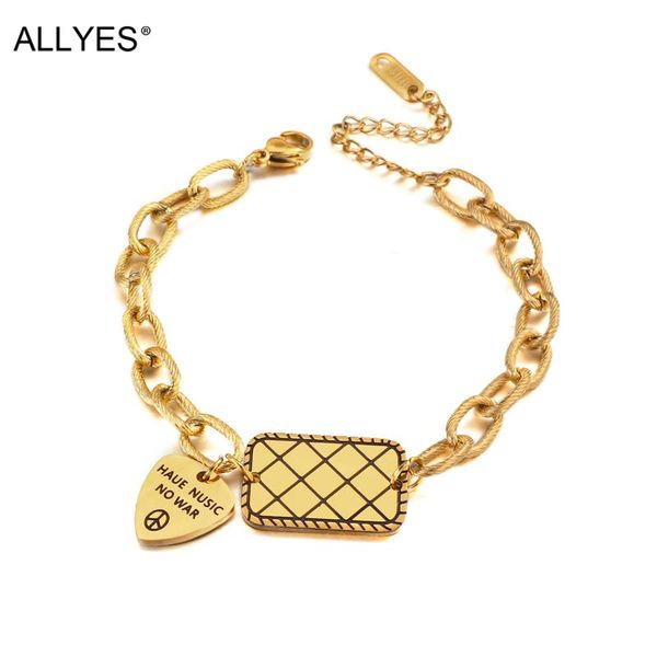 link, chain allyes gold color stainless steel bracelets for women simple grid charm anti-war bracelet bangle female casual jewelry, Black
link, chain allyes gold color stainless steel bracelets for women simple grid charm anti-war bracelet bangle female casual jewelry, Black