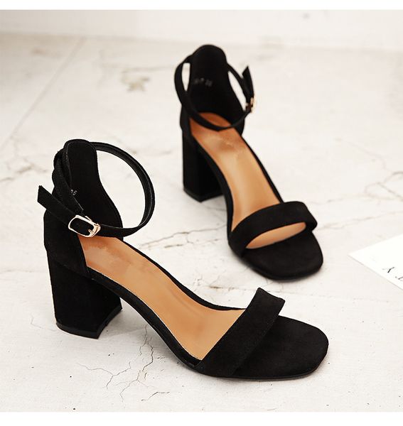 sandals summer office high heels shoes woman buckle strap pumps casual women summer shoes, Black