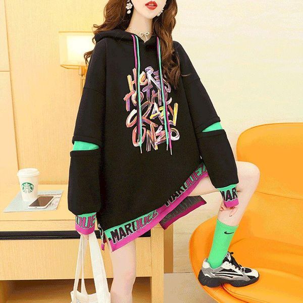women's hoodies & sweatshirts mid-length women plus velvet thick korean loose wild fashion street fried hooded jacket autumn winter col, Black
women's hoodies & sweatshirts mid-length women plus velvet thick korean loose wild fashion street fried hooded jacket autumn winter col, Black
