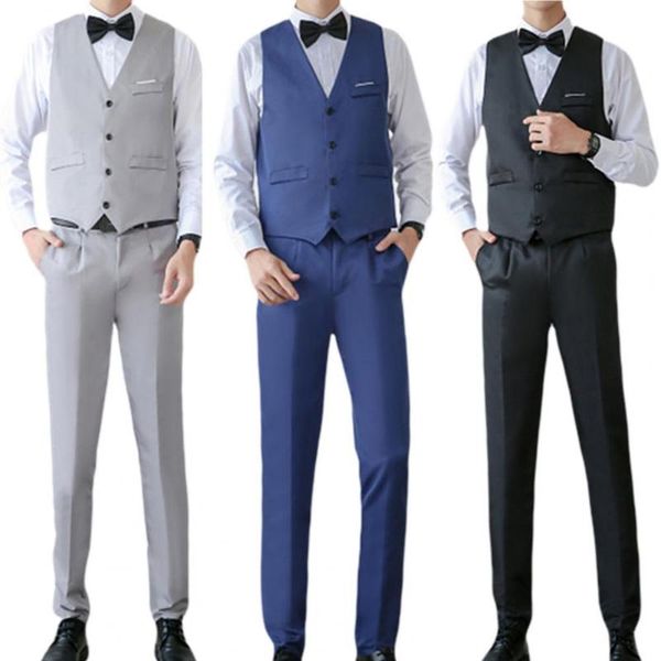 men's suits & blazers vest business suit male slim fit set v neck formal men solid color buttons shirt pants clothing, White;black
men's suits & blazers vest business suit male slim fit set v neck formal men solid color buttons shirt pants clothing, White;black