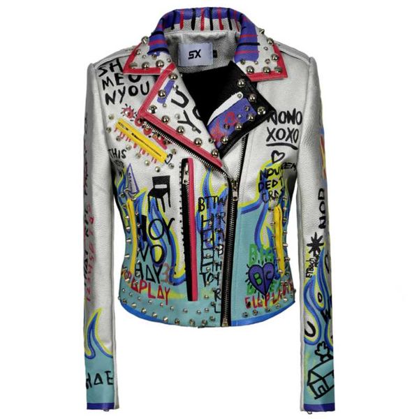 women's leather & faux plus size 5xlpu jacket women print graffiti rivets coats punk motorcycle silver, Black
women's leather & faux plus size 5xlpu jacket women print graffiti rivets coats punk motorcycle silver, Black