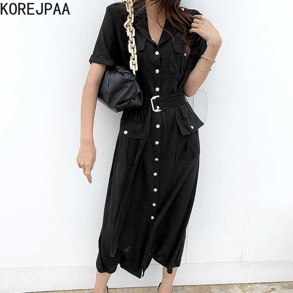 korejpaa women dress summer korean chic retro lapel buckle lace-up waist single-breasted multi-pocket short-sleeved vestido 210526, Black;gray
korejpaa women dress summer korean chic retro lapel buckle lace-up waist single-breasted multi-pocket short-sleeved vestido 210526, Black;gray