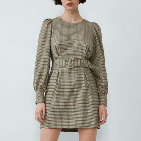 casual dresses women elegant plaid mini dress belt design o neck long sleeve back zipper female office wear chic sashes empire, Black;gray
casual dresses women elegant plaid mini dress belt design o neck long sleeve back zipper female office wear chic sashes empire, Black;gray