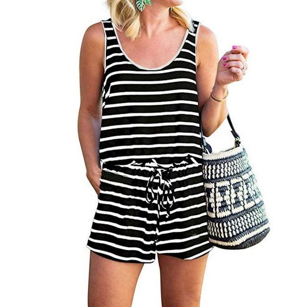 women's jumpsuits & rompers sleeveless knit striped casual vest bandage waist playsuit women elastic white black no pockets, Black;white
women's jumpsuits & rompers sleeveless knit striped casual vest bandage waist playsuit women elastic white black no pockets, Black;white
