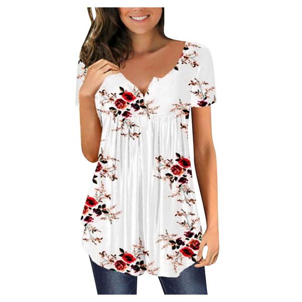 women's blouses & shirts flower print blouse women shirt casual short sleeve button pleated loose tunic blusas y camisas, White
women's blouses & shirts flower print blouse women shirt casual short sleeve button pleated loose tunic blusas y camisas, White