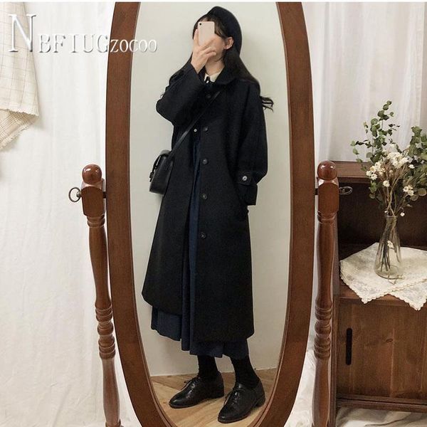 women's wool & blends autumn woolen single-breasted coat office lady outerwear fashionable streetwear, Black
women's wool & blends autumn woolen single-breasted coat office lady outerwear fashionable streetwear, Black
