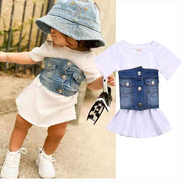 1-6y summer kids baby girls clothes sets short sleeve white t-shirt dress denim waistband vest 2pcs fashion girl outfits party
1-6y summer kids baby girls clothes sets short sleeve white t-shirt dress denim waistband vest 2pcs fashion girl outfits party