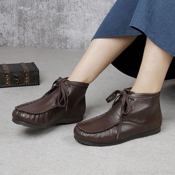 boots platinum leather women's round head soft sole sheepskin hand sewn shoes, Black
boots platinum leather women's round head soft sole sheepskin hand sewn shoes, Black
