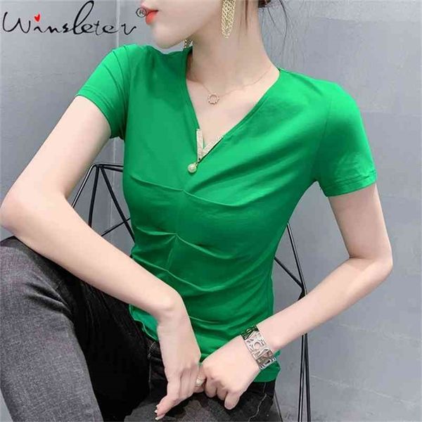 summer korean clothes cotton solid t-shirt fashion v-neck drape women slim bottoming shirt tees t13705a 210421, White
summer korean clothes cotton solid t-shirt fashion v-neck drape women slim bottoming shirt tees t13705a 210421, White