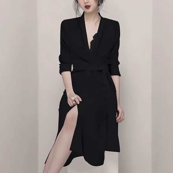 casual dresses spring business office lady black irregular belt bandage women long sleeve v-neck split work shirt midi, Black;gray
casual dresses spring business office lady black irregular belt bandage women long sleeve v-neck split work shirt midi, Black;gray