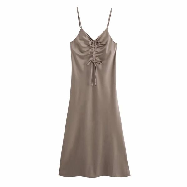 women dress camisole gathered v-neck midi satin thin strap elegant femme robe ropa mujer vestidos 210420, Black;gray
women dress camisole gathered v-neck midi satin thin strap elegant femme robe ropa mujer vestidos 210420, Black;gray