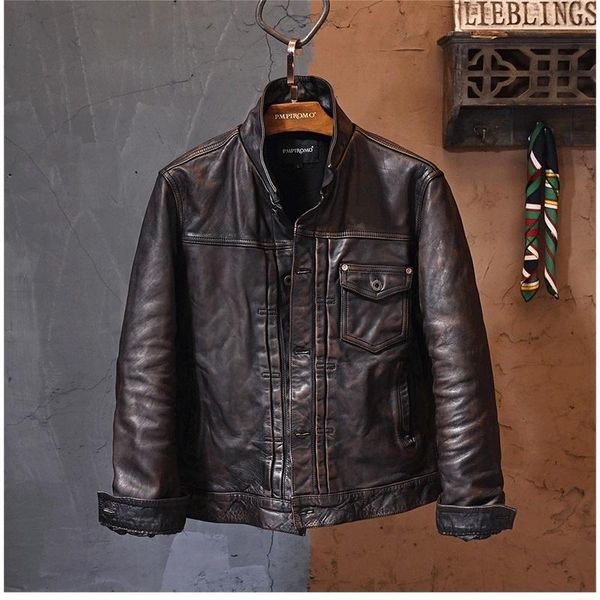 men's leather & faux yr.brown vintage 1.4mm tea core horsehide jacket.japanese classic casual 506 style coat.quality, Black
men's leather & faux yr.brown vintage 1.4mm tea core horsehide jacket.japanese classic casual 506 style coat.quality, Black