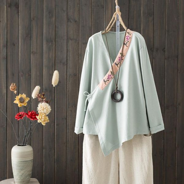 women's blouses & shirts chinese style embroidery floral shirt lace up wraped v neck cotton and linen ethnic retro long sleeve blouse, White
women's blouses & shirts chinese style embroidery floral shirt lace up wraped v neck cotton and linen ethnic retro long sleeve blouse, White