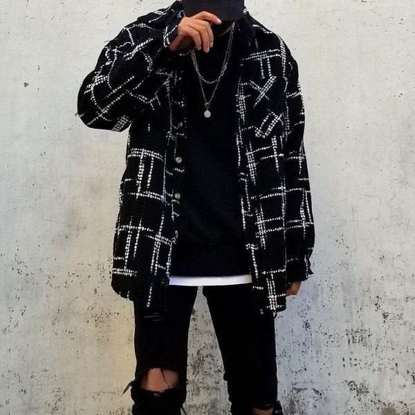 europe america high street plaid thickened men's shirt casual fashion hip hop long sleeve lapel clothing shirts, White;black
europe america high street plaid thickened men's shirt casual fashion hip hop long sleeve lapel clothing shirts, White;black