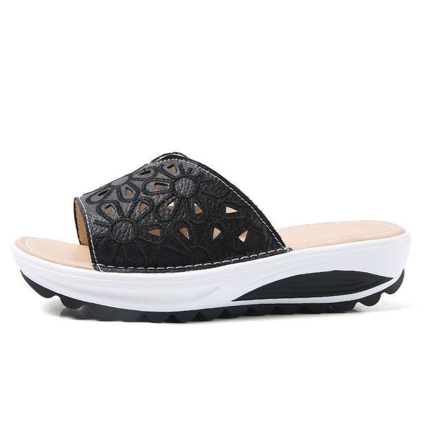 womens summer fashion platform leather hollow flower outdoor beach non-slip slippers, Black
womens summer fashion platform leather hollow flower outdoor beach non-slip slippers, Black