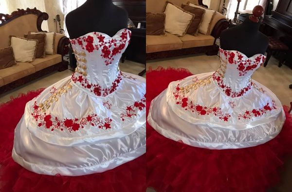 amazing red and white flower embroidery mexican quinceanera dresses vestido de 15 xv anos sweetheart ball gown ruched gold button sweet 16 e, Blue;red
amazing red and white flower embroidery mexican quinceanera dresses vestido de 15 xv anos sweetheart ball gown ruched gold button sweet 16 e, Blue;red