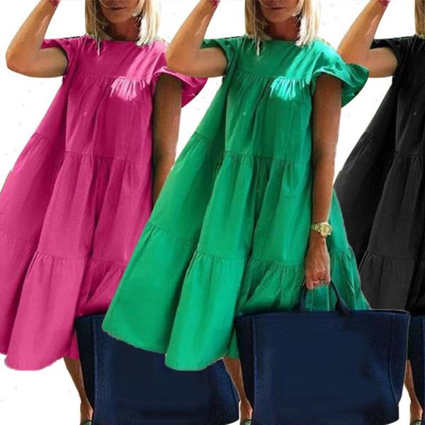 women dresses summer dress casual solid color o neck ruffled short sleeve large hem a line midi party, Black;gray
women dresses summer dress casual solid color o neck ruffled short sleeve large hem a line midi party, Black;gray