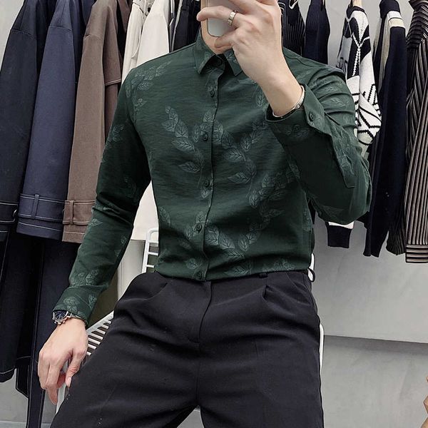 british long-sleeved slim shirt men's fashion handsome non-iron floral shirt trend casual business dress camisa masculina 210527, White;black
british long-sleeved slim shirt men's fashion handsome non-iron floral shirt trend casual business dress camisa masculina 210527, White;black