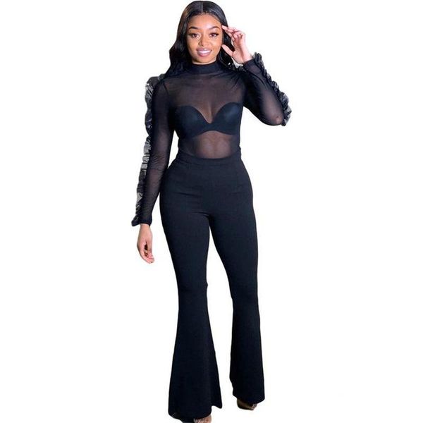 two piece dress 2 sets womens outfits ruffle sleeve mesh perspective solid color clubwear flared trousers clothing women set, White
two piece dress 2 sets womens outfits ruffle sleeve mesh perspective solid color clubwear flared trousers clothing women set, White