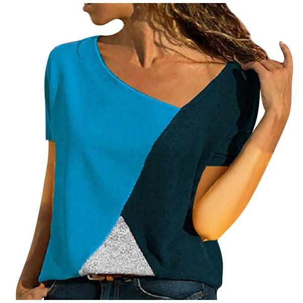 women's blouses & shirts fashion color o-neck work casual short-sleeved patchwork t-shirt summer ladies loose homewear, White
women's blouses & shirts fashion color o-neck work casual short-sleeved patchwork t-shirt summer ladies loose homewear, White
