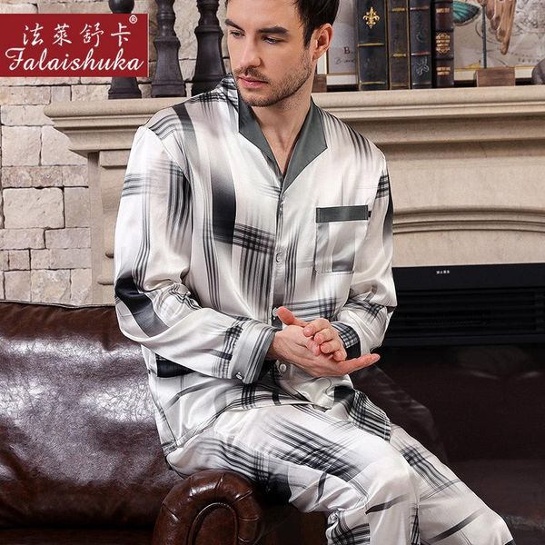 men's sleepwear fashion plaid 100% mulberry silk pajamas sets men genuine noble male elegant pyjamas t9028, Black;brown
men's sleepwear fashion plaid 100% mulberry silk pajamas sets men genuine noble male elegant pyjamas t9028, Black;brown