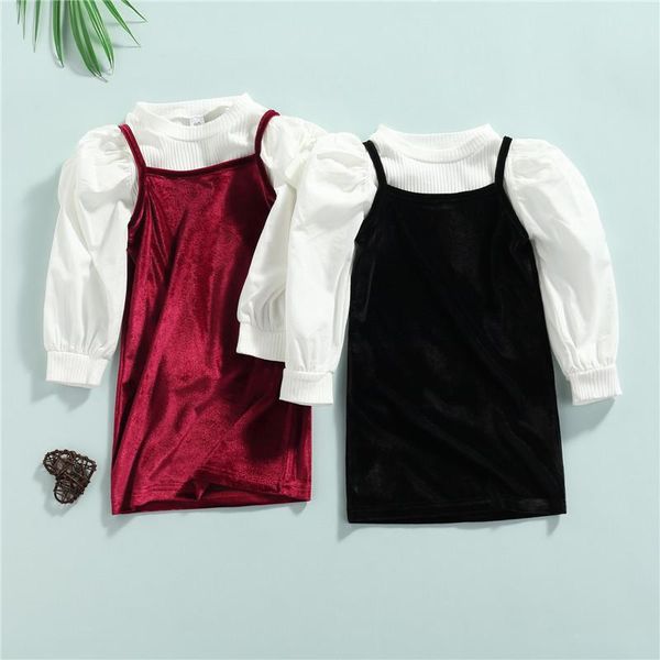 clothing sets 1-6y vintage kids girl autumn dress 2pcs solid long sleeve knitted patchwork t-shirts+velvet strap children casual outfits, White
clothing sets 1-6y vintage kids girl autumn dress 2pcs solid long sleeve knitted patchwork t-shirts+velvet strap children casual outfits, White