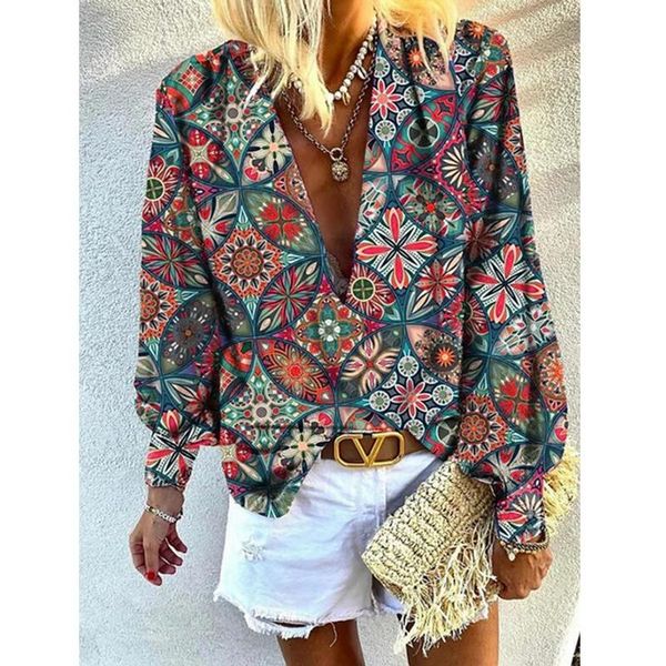 women's blouses & shirts lugentolo print blouse women summer loose long sleeve plus size v-neck streetwear, White
women's blouses & shirts lugentolo print blouse women summer loose long sleeve plus size v-neck streetwear, White