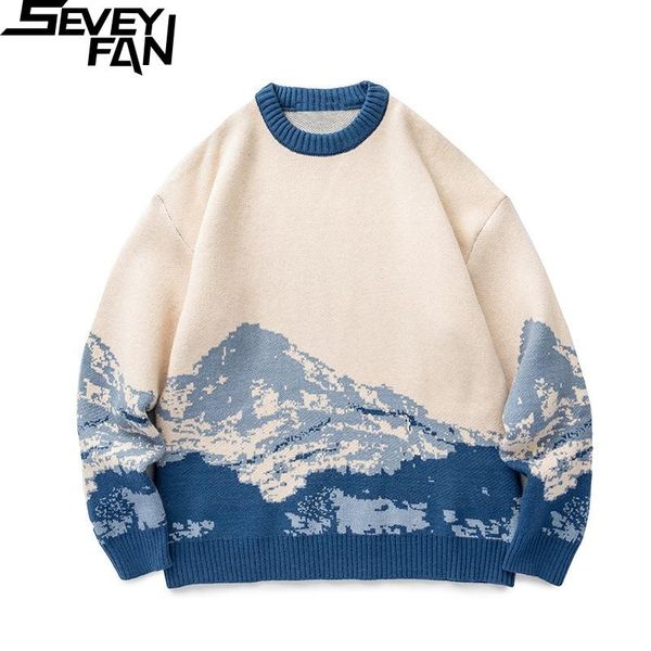 men's sweaters seveyfan harajuku snow mountain jacquard sweater loose o neck knitwear autumn pullover for couples, White;black
men's sweaters seveyfan harajuku snow mountain jacquard sweater loose o neck knitwear autumn pullover for couples, White;black