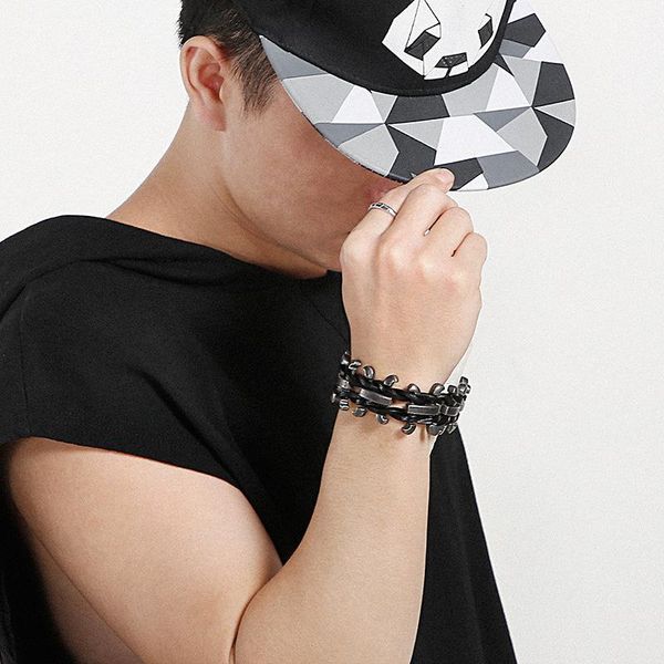 link, chain men's rock style bracelet party jewelry black leather metal folding buckle punk retro
link, chain men's rock style bracelet party jewelry black leather metal folding buckle punk retro