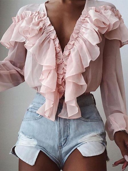 women's blouses & shirts solid color v-neck ruffle trim blouse women elegant chiffon casual shirt female stylish flounce top, White
women's blouses & shirts solid color v-neck ruffle trim blouse women elegant chiffon casual shirt female stylish flounce top, White