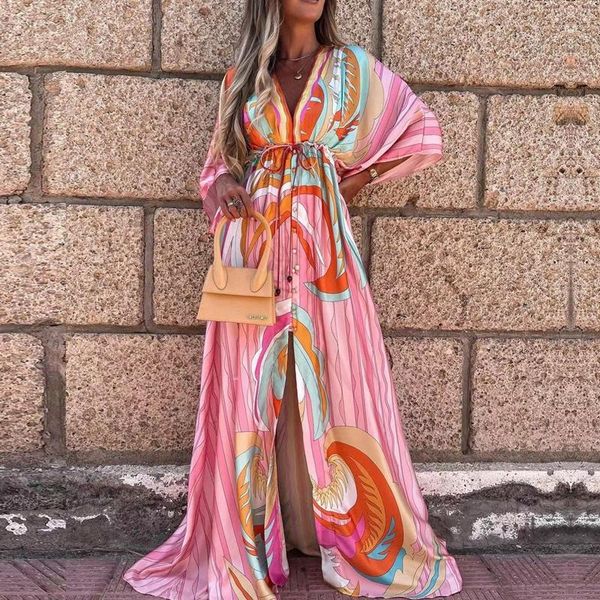women's swimwear elegant deep v neck printing hem maxi dresses women casual button elastic waist long party dress summer loose slit bea, White;black
women's swimwear elegant deep v neck printing hem maxi dresses women casual button elastic waist long party dress summer loose slit bea, White;black
